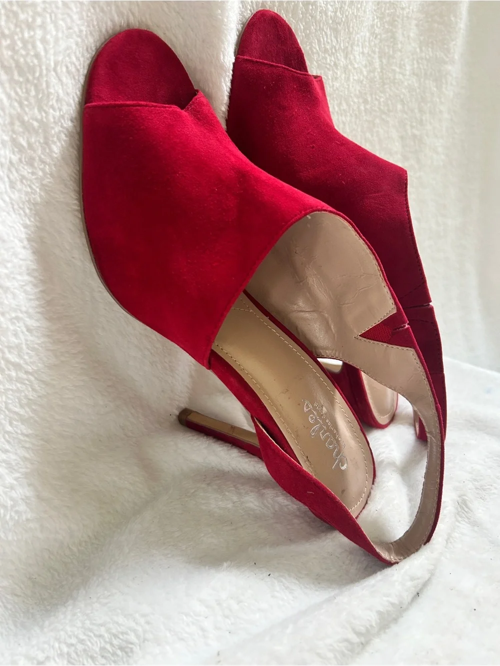 Charles David Red Suede Peep-Toe Slingback Heels